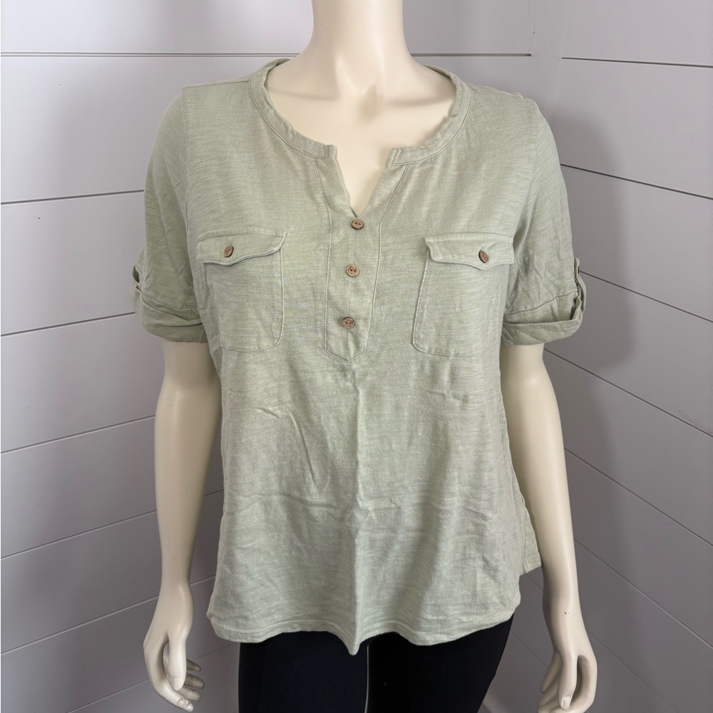 Carolyn Taylor Sage Green Blouse with Button Detail